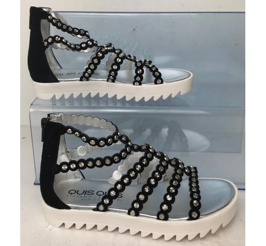 One Off Joblot of 4 Quis Quis Girls Ankle Sandals Black/Silver Stud Sizes 12-2.5