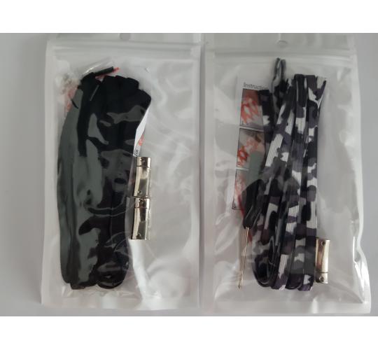  Elastic Black & Camouflage Shoelaces 250 Pairs Magnetic Silver Metal Buckle 