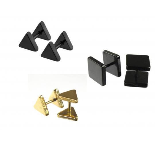 Wholesale Joblot Of 50 Black & Gold Stainless Steel Triangle & Square Stud Earrings
