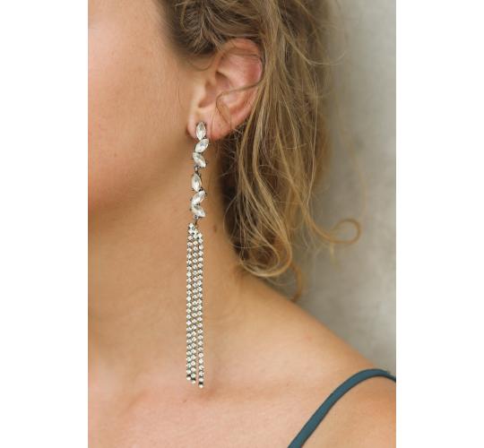 Wholesale Joblot of 20 DesignB London Crystal Tassel Statement Earrings Silver