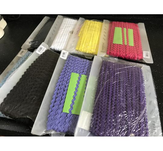 8 sealed packs of Ric Rac Ribbon 8mm width, 50 metres per pack.