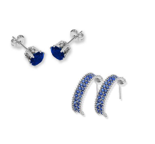 20  Two Designs Blue Sapphire Cubic Zirconia gemstone Earrings Set UK (10pairs per design) Free PouchFree bags/GCJ017019