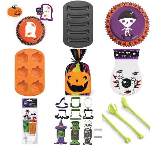 Mixed Box Of Wilton Baking Halloween Themed Items Baking Cups, Cookie Cutters, Molds and more
