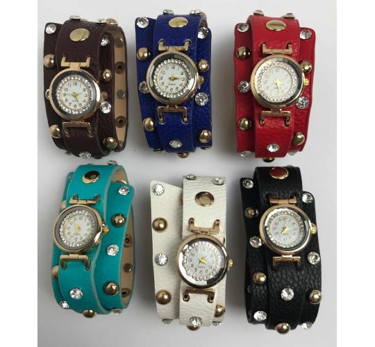 Wholesale Joblot of 10 Ladies Double Wrap Cuff Watches In 6 Colours