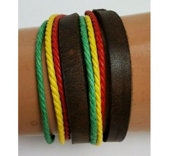 Wholesale Joblot Of 30 Double Wrap Rasta Leather Cuff & Cord Bracelets