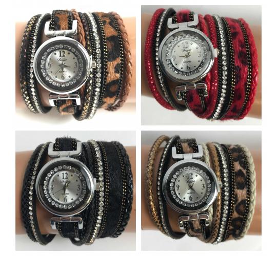 Wholesale Joblot of 10 Womens Double Wrap Animal Print Strap Watches