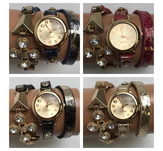 Wholesale Joblot of 10 Womens Distressed Foil Cross Triple Wrap Watches