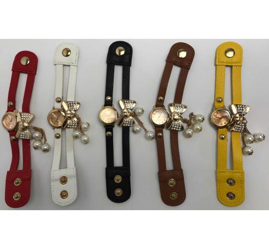 Wholesale Joblot of 10 Double Strap Bow And Pearl Watches Mixed Colours
