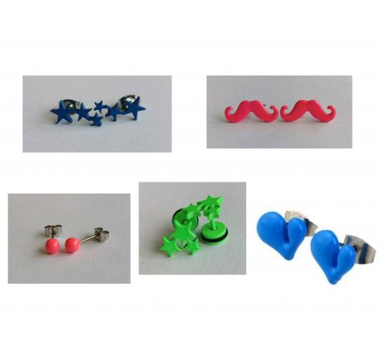 Wholesale Joblot Of 50 Pairs Of Earrings  Mixed Colours Stars, Balls, Hearts & Moustaches
