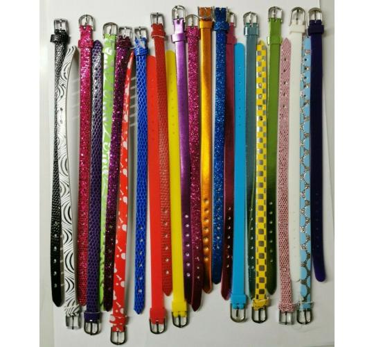 Wholesale Joblot of 50 Mixed Buckled Thin Strap Bracelets Glitter, Faux Leather