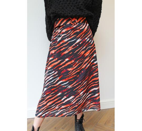 Wholesale Job lot of 6 Tiger Print Belted Midi Skirts, Red/Black, sizes 10,12,14,16 