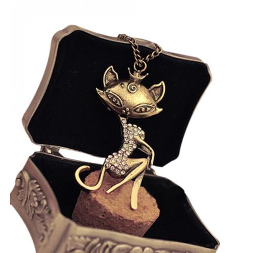 Cat Pendant/Necklace on Chain with Mosaic pattern