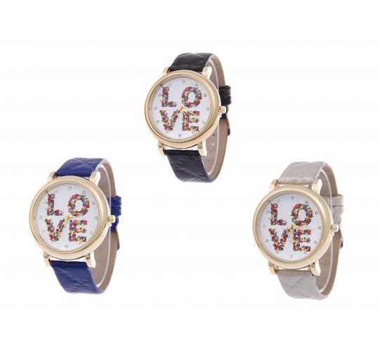 Wholesale Joblot Of 9 Ladies Flower Love Watches In Black, White, Red And Blue