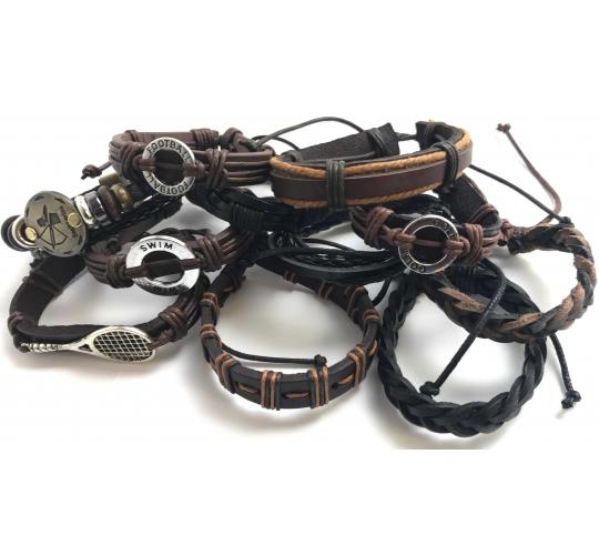 Wholesale Joblot Of 20 Mixed Mens Leather Bracelets In Mixed Designs