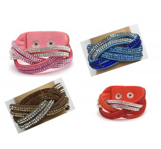Wholesale Joblot Of 10 Womens Snake Wrap Diamante Cuff Bracelets In 4 Colours