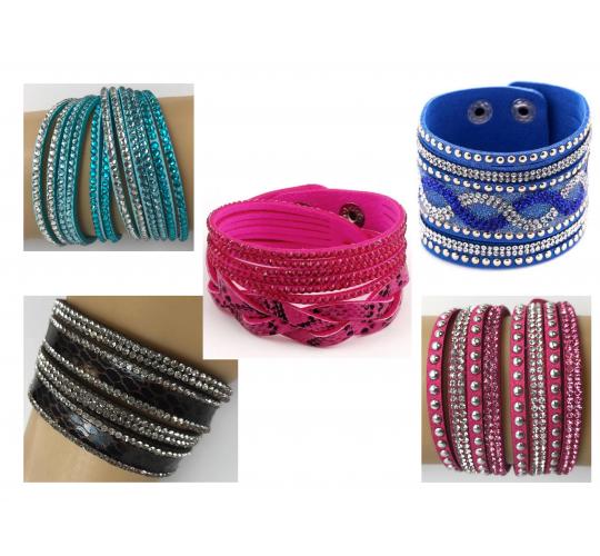 Wholesale Joblot Of 20 Womens Diamante Wrap Cuff Bracelets In Mixed Designs