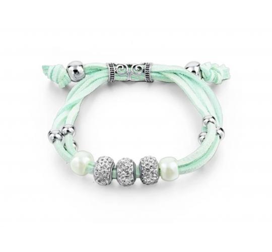 Wholesale Joblot Of 10 Ladies Cyan Blue Faux Suede Bracelets With Crystal Beads