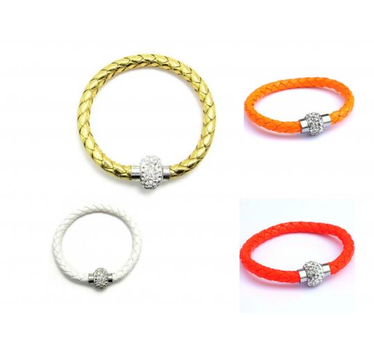 Wholesale Joblot Of 10 Ladies Plaited Faux Leather Bracelets With Crystal Bead