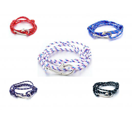 Wholesale Joblot Of 10 Mens Tail Hook Bracelets In Mixed Colours