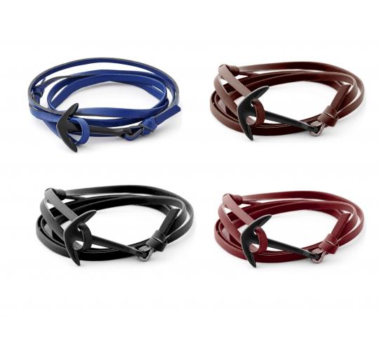 Wholesale Joblot Of 10 Mens Faux Leather Anchor Bracelets In Mixed Colours