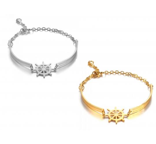 Wholesale Joblot Of 10 Ladies Ships Wheel Bracelets In Gold And Silver
