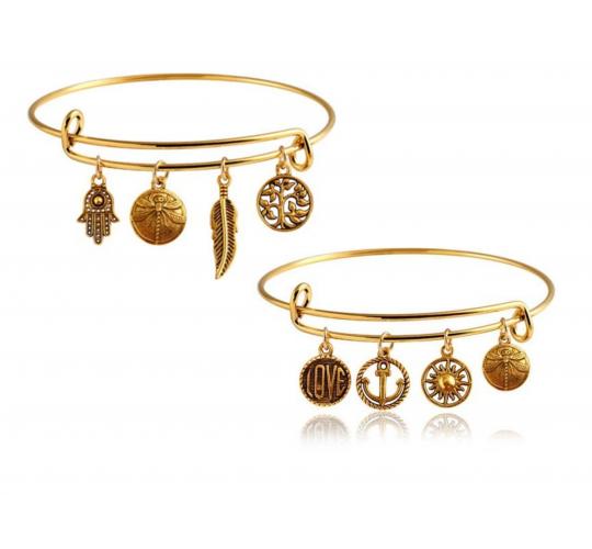 Wholesale Joblot Of 10 Ladies Life Charm Bangles In Two Designs