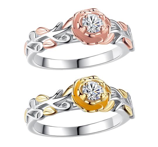 40 x Silver Plated Flower Crystal Ring in Gold & Rose Gold, Two Colours, 4 Sizes (K, M, P, R)  l UK SELLER l GCJR077