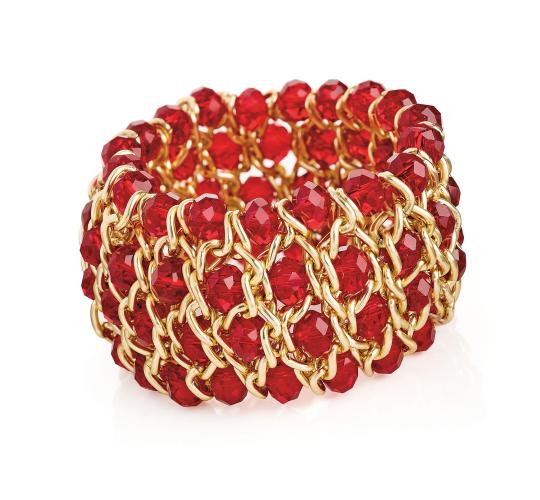 20pc Joblot | Gold Colour Red Crystal Elasticated Bracelet | GCJ105
