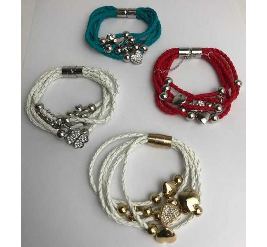 Wholesale Joblot Of 10 Ladies Faux Leather Heart And Four Leaf Clover Bracelets