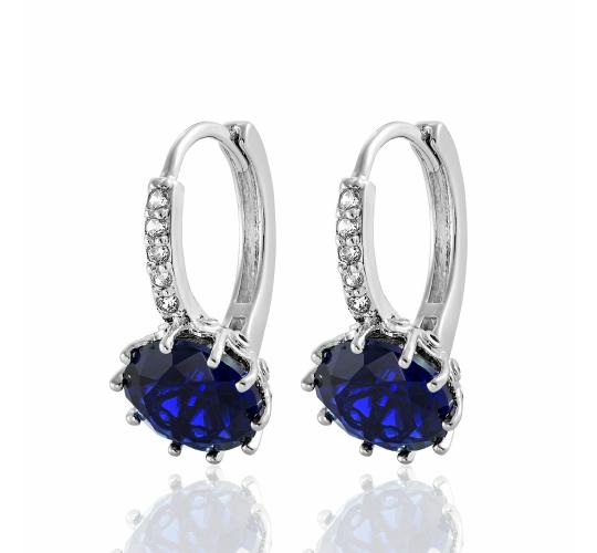 20pairs Joblot | Huggies Earrings with Royal Blue Cubic Zirconia | GCJ005-Blue