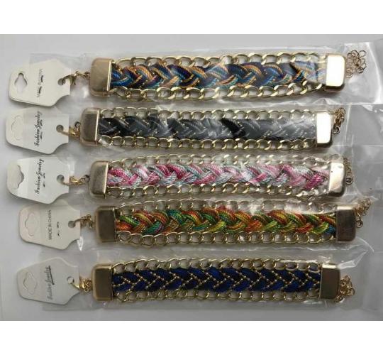 Wholesale Joblot Of 10 Ladies Plaited Fabric & Chain Link Bracelets