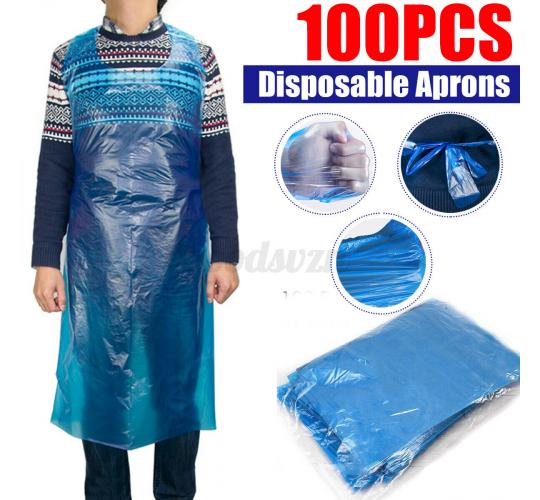 10 Packs (100pc per pack) Disposable Lightweight Waterproof Blue Plastic Aprons  for Salon/Garden/Home Etc. l UK SELLER