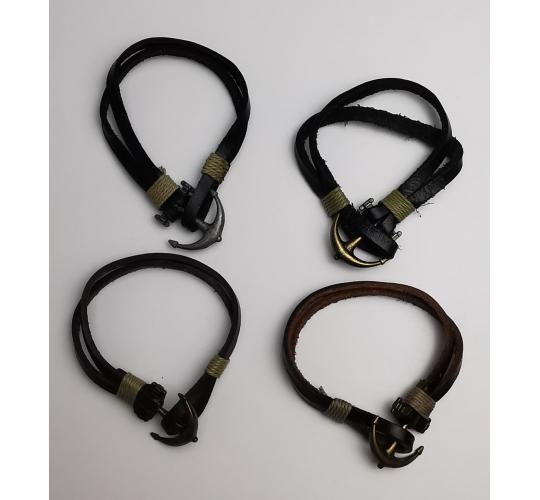 Wholesale Joblot Of 10 Mens Leather Anchor Bracelets In Black & Brown
