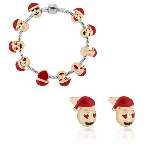 40pc Joblots Santa Emoji Charm Bracelet & Earrings 18K Gold Plating l UK SELLER l GCJ062