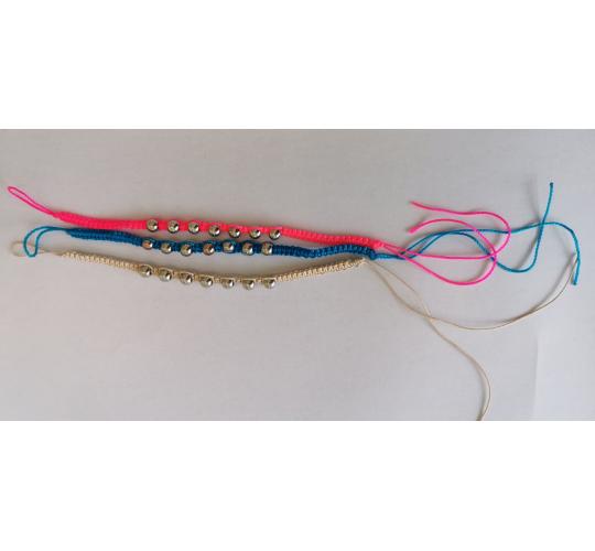 Wholesale Joblot Of 50 Cord & Silver Bead Bracelets In Blue, Pink & Sand