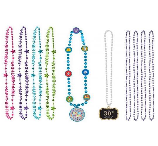 One Off Joblot of 72 Amscan Bead Necklaces in 4 Designs, Some Multi-Packs