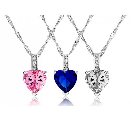 15 x Heart Cut Simulated Sapphire Pendants , 3 Colours, 5 Necklaces Per Colour l UK SELLER l GCJ024