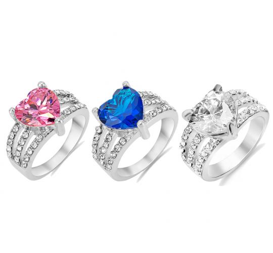 36 x Angel Heart Crystal Stud Rings, 3 Colours, 4 Sizes, 5 Rings Per Colour & Size l UK SELLER l GCJ010