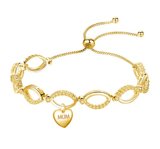10 x Gold Adjustable Infinity Swarovski Bracelet with Personalised 'MUM' Tag l UK SELLER l GSVB061-GOLD