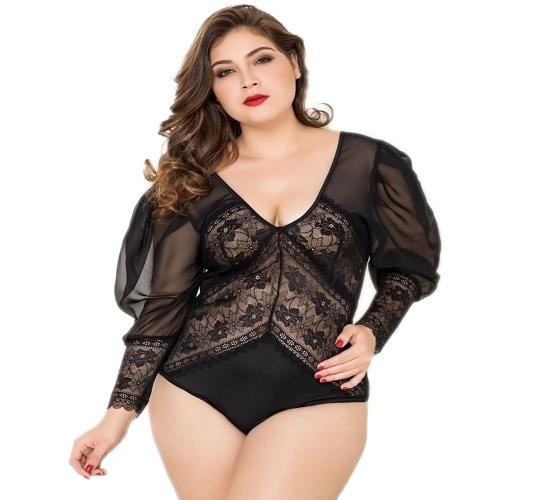 10 x Premium Lingerie Black Lace Long Sleeve Body PLUS SIZE UK 18-22 l UK SELLER l GCL030