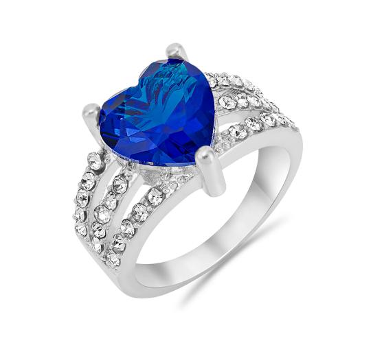 20 x Silver Tone Ring with Blue Cubic Zirconia Heart, 4 Sizes, 5Pcs Per Size| UK SELLER | GCJ010-Blue