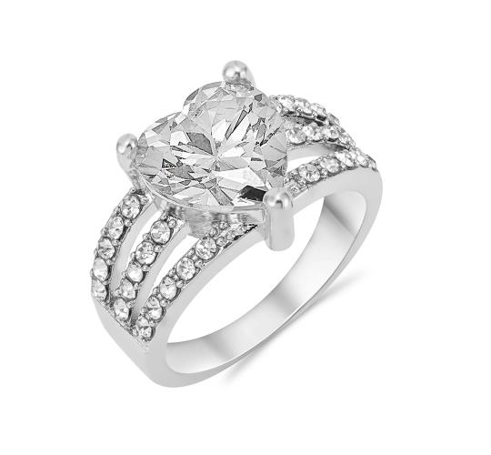 15 x Silver Tone Ring with Clear Cubic Zirconia Heart, 3 Sizes, 5Pcs Per Size| UK SELLER | GCJ010-Clear