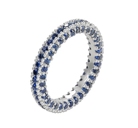 12 x Silver & Blue Eternity Band Ring with Cubic Zirconia Crystals, 4 Sizes, 3Pcs Per Size | UK SELLER | GCJ026