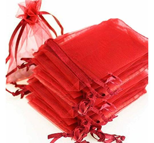 100 x Red Organza Gift Pouch Bags with Drawstring, 20cm x 30cm | UK SELLER