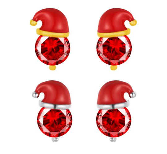 20 x Seasonal Jewellery Santa Hat Red Crystal Colour Christmas Earrings, 2 Styles, 10 Pairs per Style | UK SELLER | GCJ101-Red
