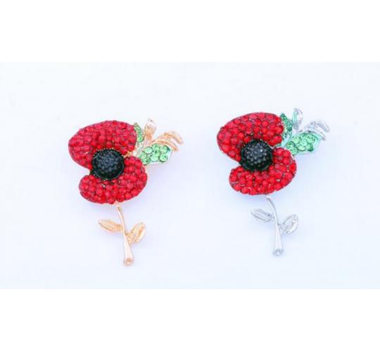10pc Crystal Poppy Brooch /UK Seller/GCJ145 Silver+Gold