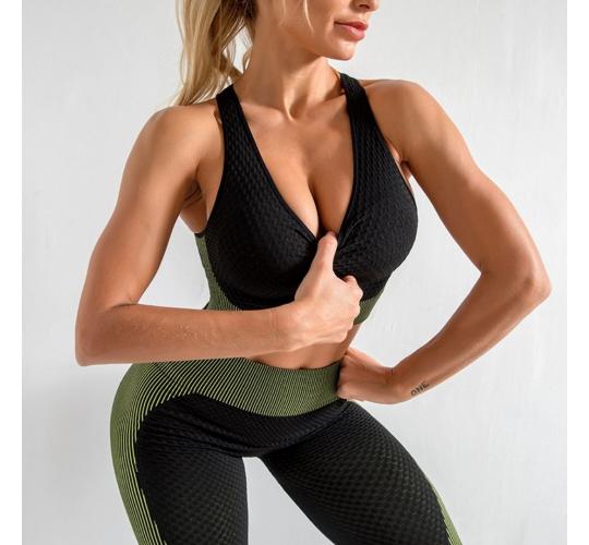 15 Women's Push Up Back Cross Yoga Bra with Removable Pads 3 Sizes 5 Each|GCL089-Olive Bra