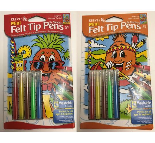 One Off Joblot of 1314 Reeves Mini Felt Tip Pens by Numbers (Pack of 5)
