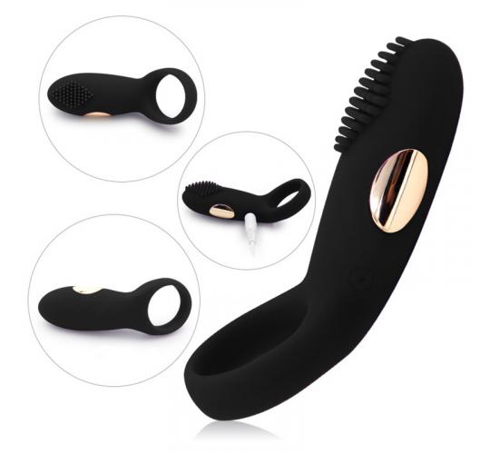 10pc Powerful Rechargeable Velvet Touch 12 Vibration Modes Cock Ring with Clitoral Stimulator Couple Toy|GCAP019