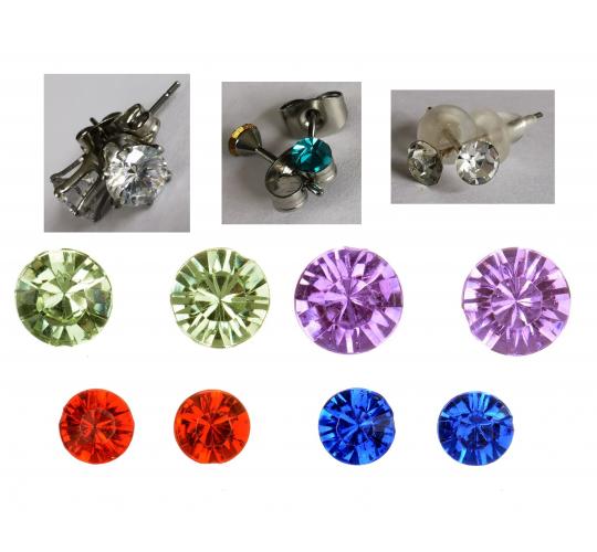 Wholesale Joblot Of 100 Solitaire Crystal Stud Stainless Steel Earrings Mixed Colours & Sizes